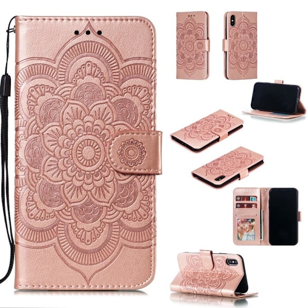 iPhone X/Xs - Mandala Läder Fodral - Roséguld Roséguld Roséguld