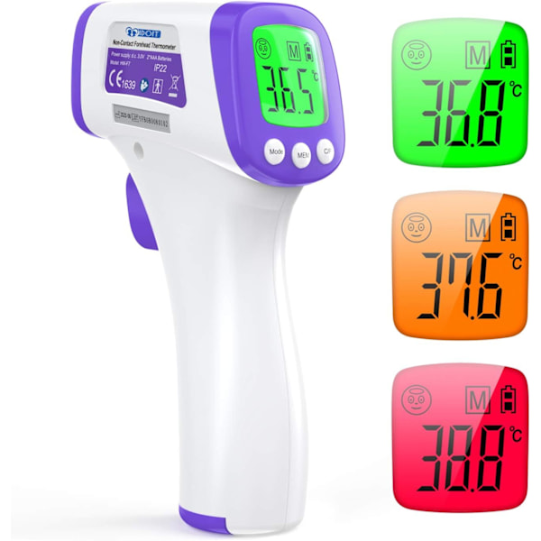 Multifunktionell Beröringsfri Termometer, LCD-bakgrundsbelysning med Minnesfunktion och Enkel °F / °C-omkopplare för Alla Åldrar