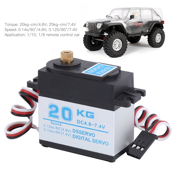 20 kg metallväxel RC digital servo med högt vridmoment för 1/8 1/10 skala fjärrstyrd bil