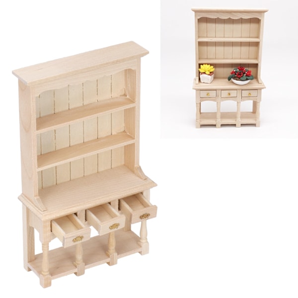 Dockhusbokhylla 1/12 skala 3 lager låddesign Klassiska rena färger DIY Färgläggning Miniatyrbokhylla för present