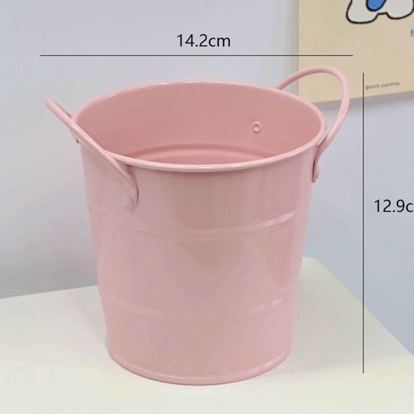 Skrivbords Pennhållare i Järnkonst Söt Hinkform Multifunktionell Pennorganisatör Sminkborsthållare Rosa