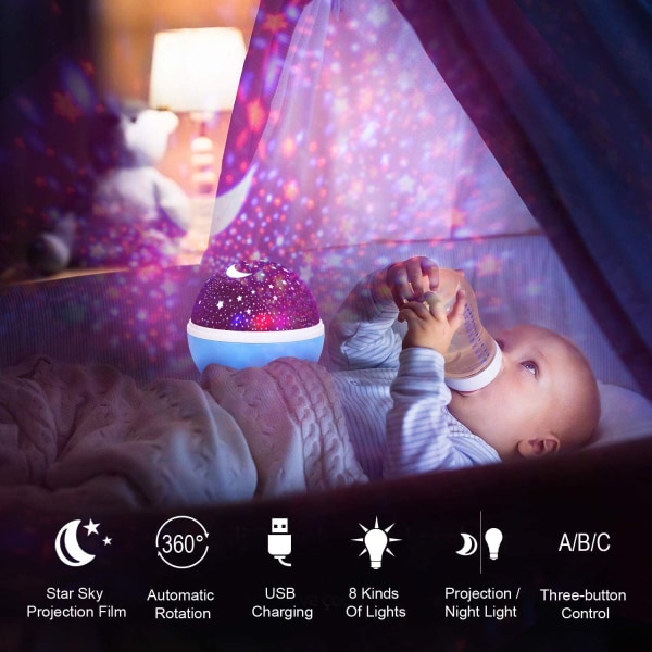 Led nattlampa barn baby, laddningsbar stjärnprojektor,