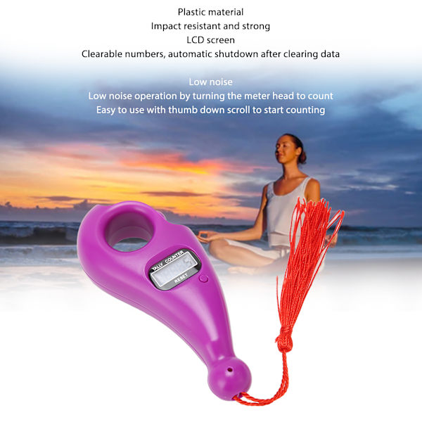 Digital Pärlräknare LCD Lågbrus Automatisk Avstängning Digital Buddha Pärlräknare med Tassel för Meditation Finger Rörelse Lila