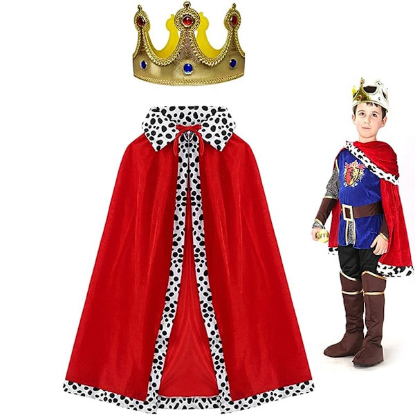 Prins Cape Barn, Pojke Kung Cape Royal Mantel med Krona, Prins Kostym för Prins Fest, Cosplay, Halloween, Barnens Dag, Karneval,