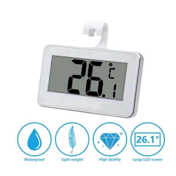 Digital kylskåpstermometer, vattentät frysrumstermometer, hög precision kylskåpslarmtermometer med krok för kök hem