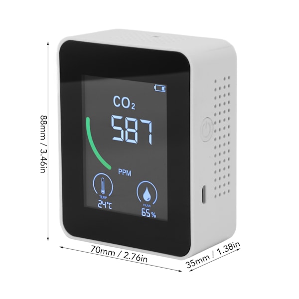 Luftkvalitetsmätare 3 i 1 Infraröd NDIR CO2-monitor Temperatur Luftfuktighetstestare för Hemmet