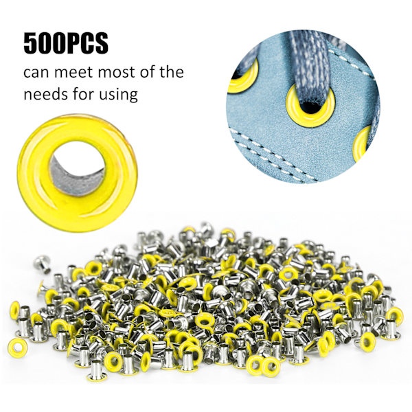 500 st mässingsöljetter 2 mm innerhål färgglada öljetter kit för kläder skor väska DIY hantverk gul