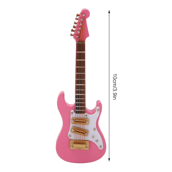 10cm Mini Gitarr Ornament Display Fäste Förvaringslåda Musikinstrument Gitarr Modell för Dockhus Rosa