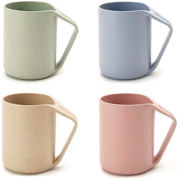 Retro mugg gjord av miljövänligt vetestraw, lätt, biologiskt nedbrytbar, plastmugg för vatten, kaffe, mjölk, te,