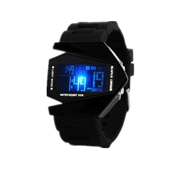 Digital flygplansur Multifunktionell Unisex Färgglad LED Flygplansur för kvinnor och män Svart