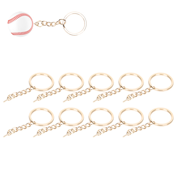 10 st DIY-nyckelring med kedja, bärbar metallnyckelring, ögleskruv, smyckeshänge, tillbehör, guld, 28 mm