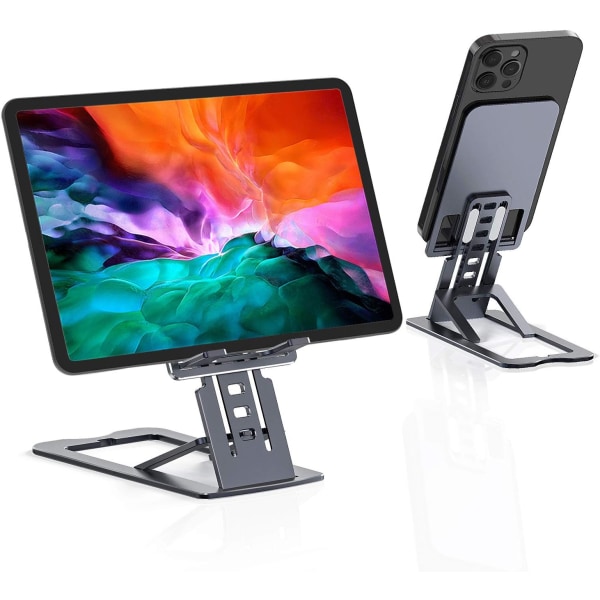 Hållare för bordstelefon/surfplatta, bärbar smartphonehållare i aluminium, justerbar med flera vinklar, hopfällbar bordsdocka för iPad Pro, 4-12,9" telefon och surfplatta