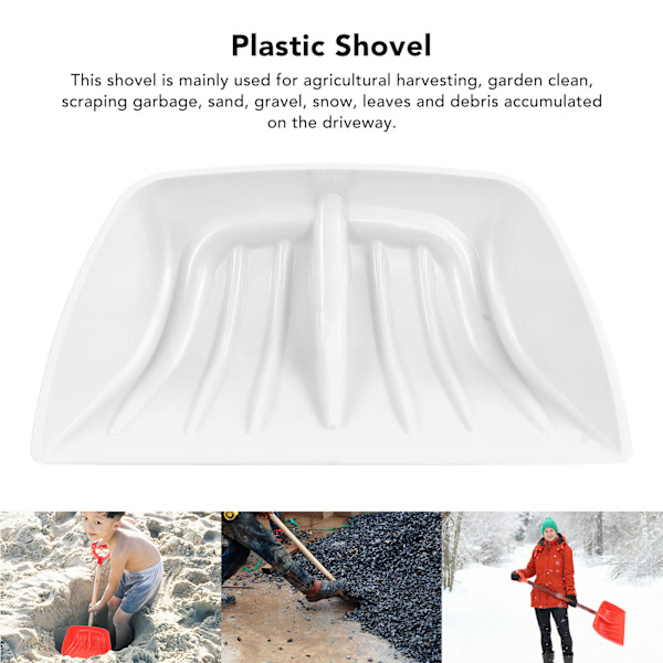 Snöskyffel PP Plastblad Skyffel för Grus Jord Löv Trädgård Bygg Ren Vit