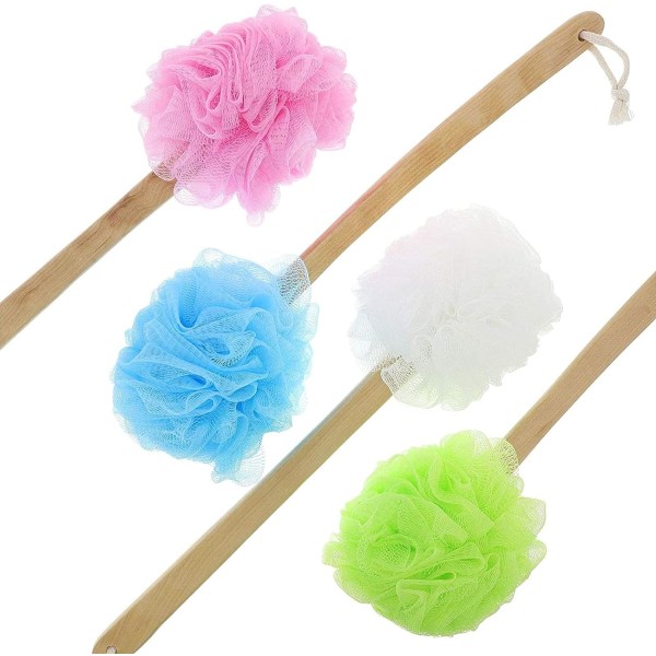 Långhandtagad Loofah på en pinne Kroppsskrubb, Badsvamp (4 färger, 4-pack)