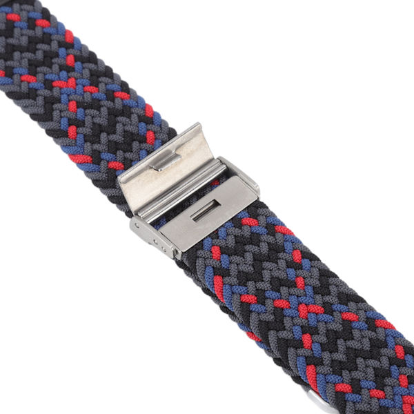 Flätat nylonklockarmband i rostfritt stål med spänne, 4 fjäderstångsersättning, scrunchie-klockarmband för Fitbit Versa