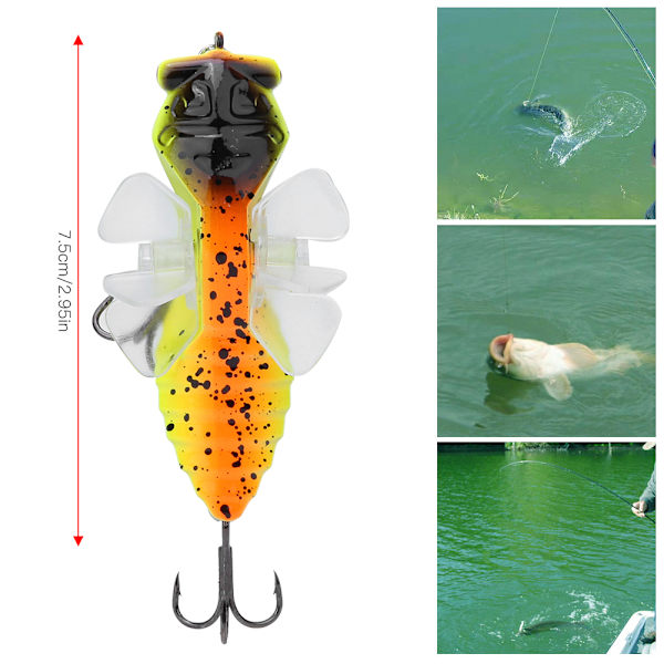 Hård fiskbete bionisk cikada form fiskebete med roterande spinnpropeller trekrok 7,5 cm Y238-4