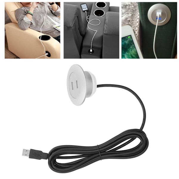 Soffa USB-laddningsuttag Infälld montering Dubbla USB-laddningsportar Uttag för hemmet Silver