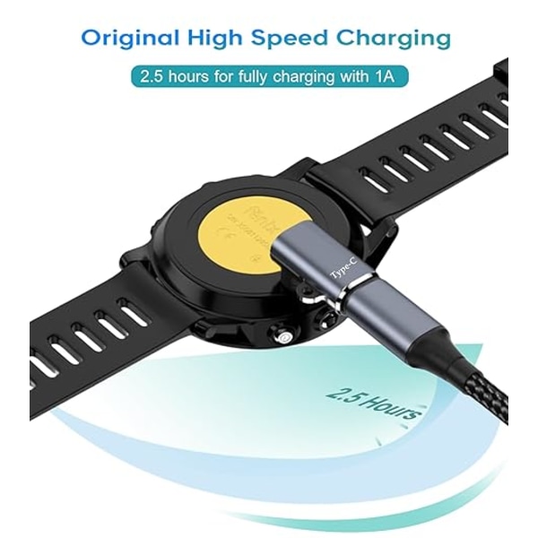 sweguard Klockladdaradapter Rät Vinkel 2-Pack Typ-C USB-Kabel Laddning för 8 7 7S 7X 6S 6 6X 5S 5 5X, Forerunner 955 965 45 45S 245,, Instinct,