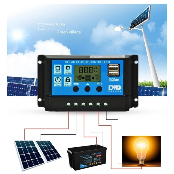 30A solpanelregulator HD LCD batteriladdningsregulator intelligent regulator för hemanvändning gatubelysning