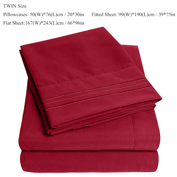 Mjukt sänglakan set sängöverkast djup ficka hög kvalitet sängkläder set röd Twin size 3 st