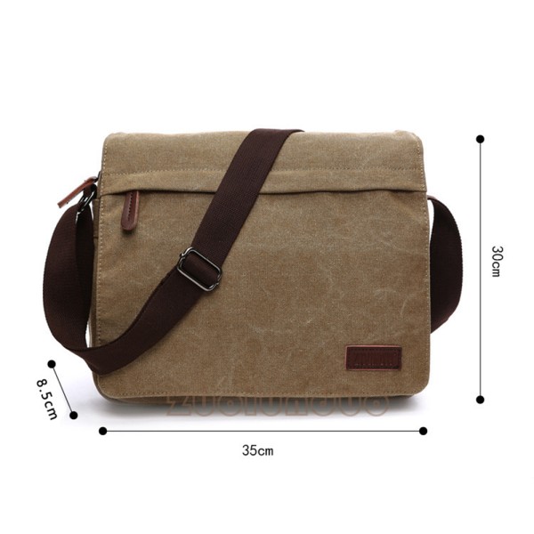 Herr axelväska i canvas, herr väska, laptop väska för 14 tums laptop, axelväska/budväska/messenger väska, khaki
