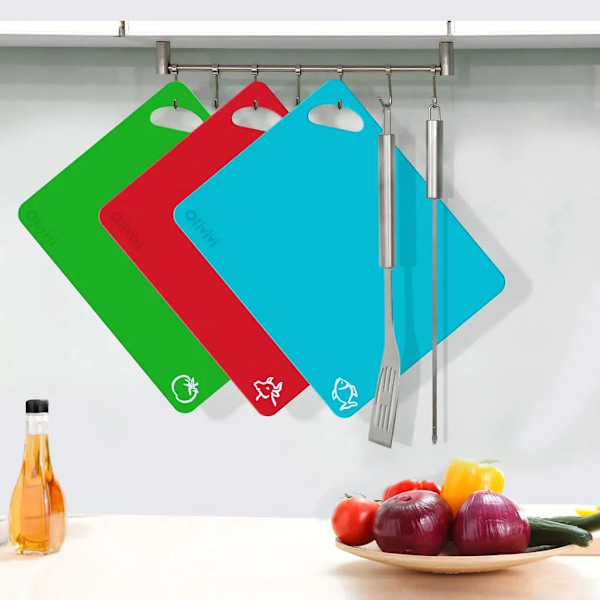 Färgkodad skärbrädesats BPA-fri antibakteriell plastköksbräda diskmaskinssäker frukostbräda skärbräda 31*38cm