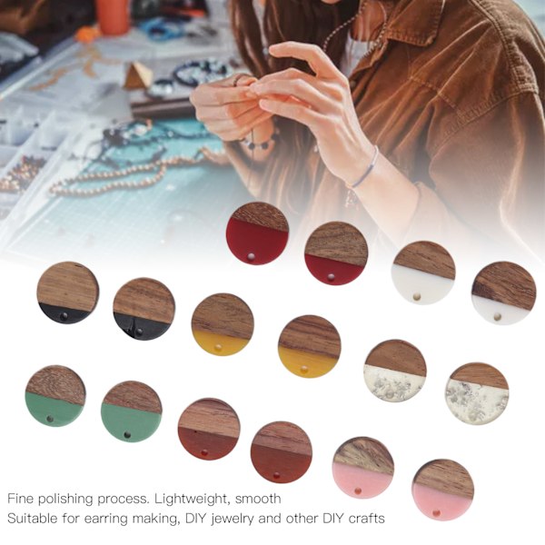 16 st Resin Trä Hängen Runda Form Texturerad DIY Smycken Hantverk Dekoration Tillbehör
