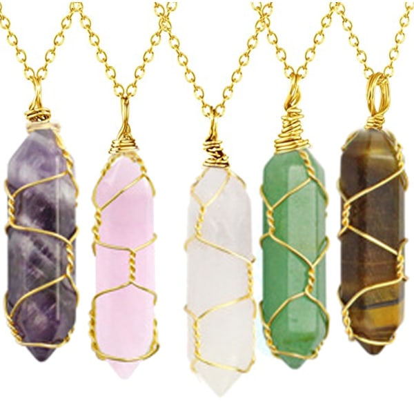 5 delar Kristallhalsband, Healing Stones Andligt hänge