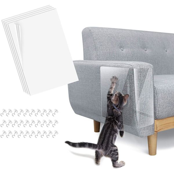 Lewondr Set med 4 möbelskydd, klöspads för katter, soffskydd, fåtöljskydd, möbelskydd mot klor, klistermärke med stift, 45 * 30 cm / 18 * 12