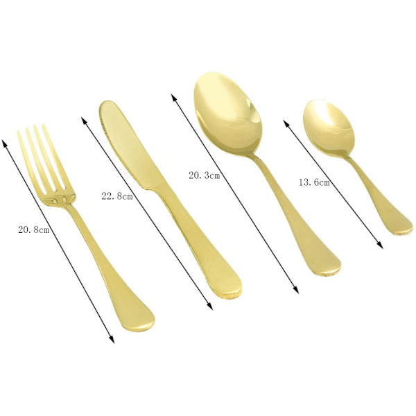 Bestickset guld för 6 personer, 24 delar bestickset, tillverkat av rostfritt stål, nickelfritt, rostfritt, handpolerat, för hem, kök, restaurang