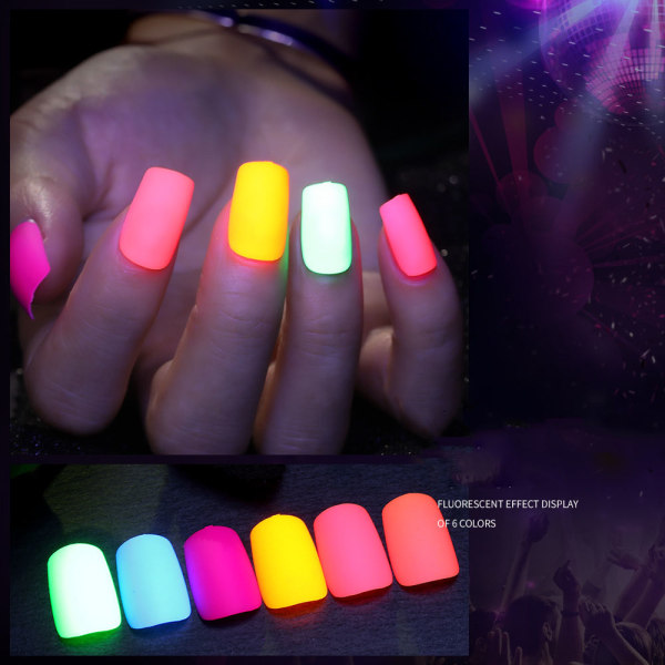 24 st falska fyrkantiga naglar lysande neon fluorescerande ballerina tryck på nagel falska nagelspetsar konstgjorda fingerpartymanikyr för kvinnor och flickor