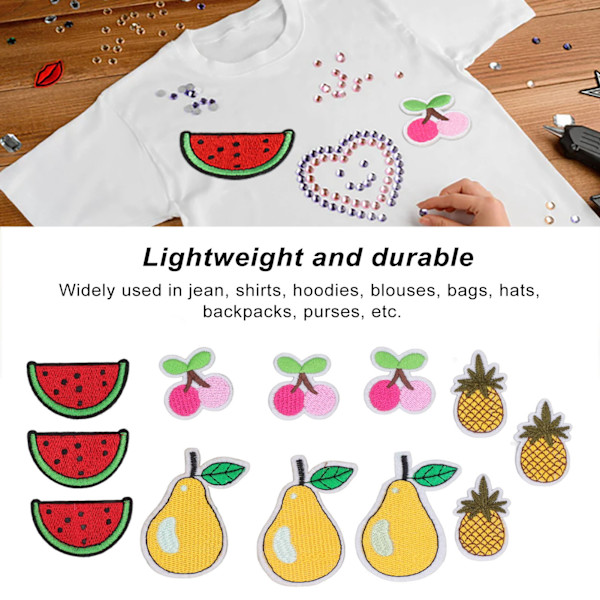 12 st fruktlappar körsbär ananas päron vattenmelon söt mönster levande färger strykjärn på lappar för väska kläder strumpor