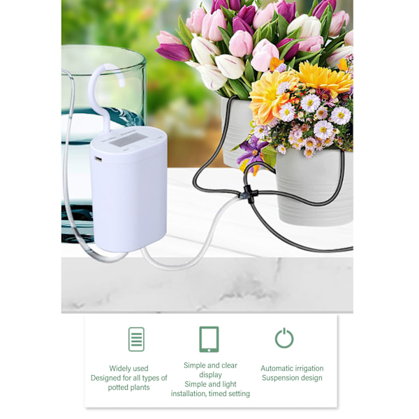 DIY Automatisk Droppbevattningskit Inomhus Vattningssystem för Krukväxter Inomhusväxter Självbevattningssystem med Timer Vit Stöd för 2 Krukspridare