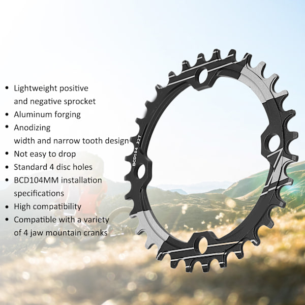 Lebycle 104BCD Rund Smal Smal Kedjehjuls MTB Cykel 32T Vevarms Tandplatta Delar Svart