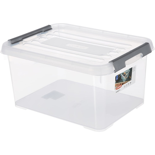 Låda med lock, 21 l, transparent/grå