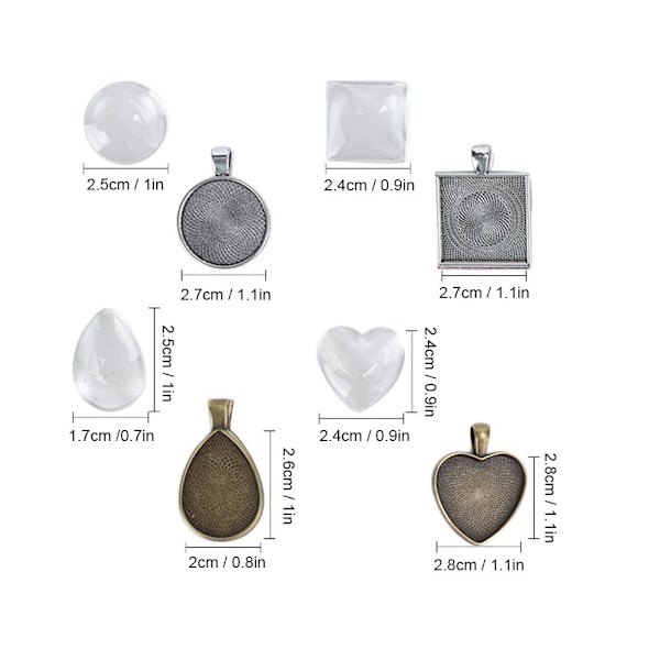 48 st metallrunda droppformade hängsmyckesbas bricka glas kupoler smycken DIY verktyg tillbehör