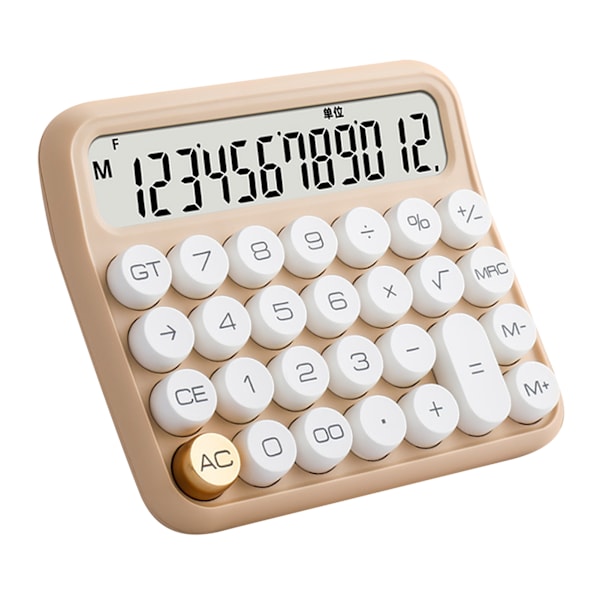 Mekanisk räknare med retro runda tangenter, 12-siffrig LCD-display, imitation av mekanisk tangentbordsskrivmaskinsstil, estetisk design för kontor