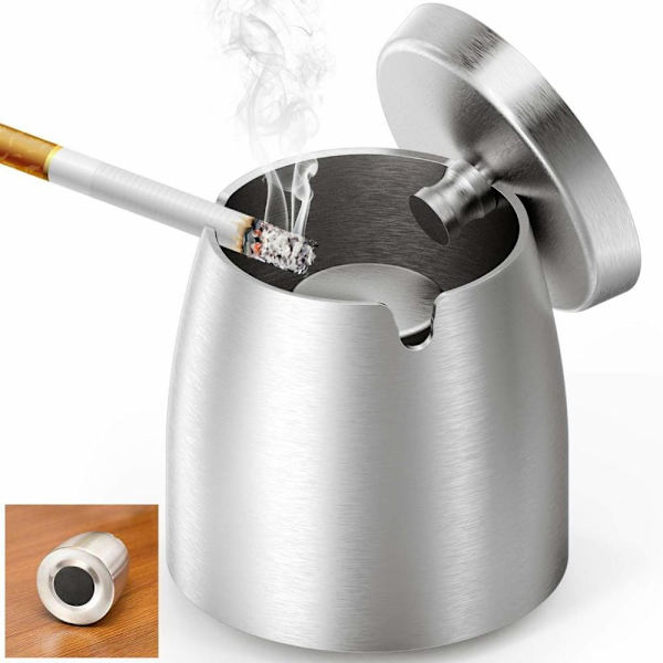 Rostfritt Stålashtray med lock Bord Ashtray Bärbar