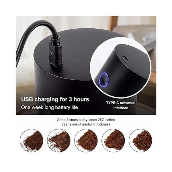 Bärbar elektrisk kaffekvarn Typ-c USB-laddning Professionell keramisk slipkärna Kaffebönkvarn