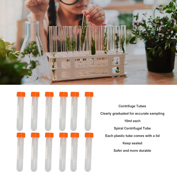 100 st 10 ml centrifugrör med lock, exakt klar skala, säker spiralformad centrifugrör för vetenskapliga experiment