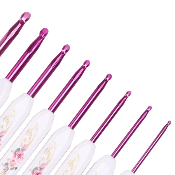 Virka krokar 8 st Mjuka halkfria bra grepp stickningsnålar set med märke för vävning Hembruk(Safflower Porcelain Pack of 8 )