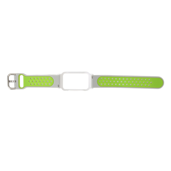 Andningsbar silikonklockarmband med skyddande stötfångarhölje, tillbehör som passar Mi Band 7 Pro, grågrön och vit
