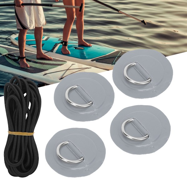 4 st PVC-lapp elastiskt repset D-ring lapp bungee repset rostfritt stål D-ring dyna grå
