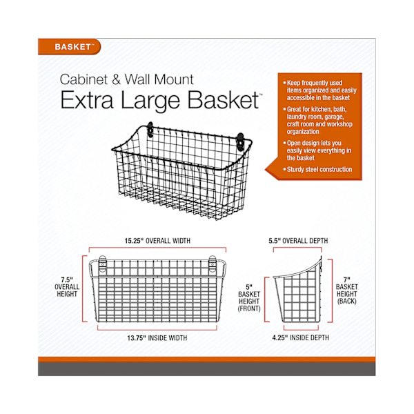 Extra stor skåp & väggmonterad korg för förvaring & organisation Rustik bondgårdsinredning, Robust ståltrådsförvaringsbehållare, Industriell grå