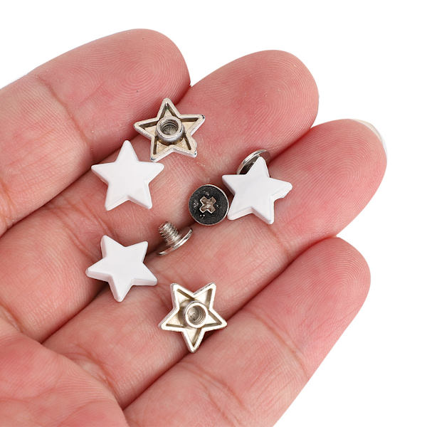 50 set stjärnrivetskruv i zinklegering för väskor, kläder, skor och bälten, 12 mm, vit