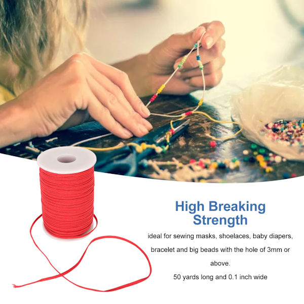 Elastisk sladd 50 yards 0,1 tum bred mjuk flexibel nylon andningsbar tvättbar armbandssnöre för hantverk DIY pärlor röd
