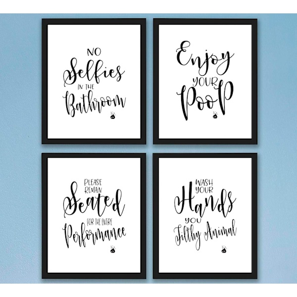 Badrum Citat och Ordspråk Konsttryck | Set med Fyra Foton 8x10 Oinramade | Perfekt Present till Badrumsinredning (Ramfri)
