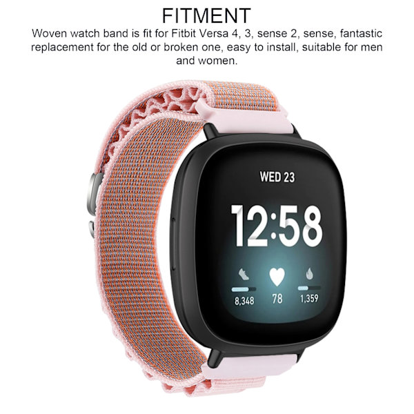 Stretch Woven Nylon Smartwatch Band Strap Ersättning Tillbehör Passar Fitbit Versa 4 3 Sense 2 Rosa