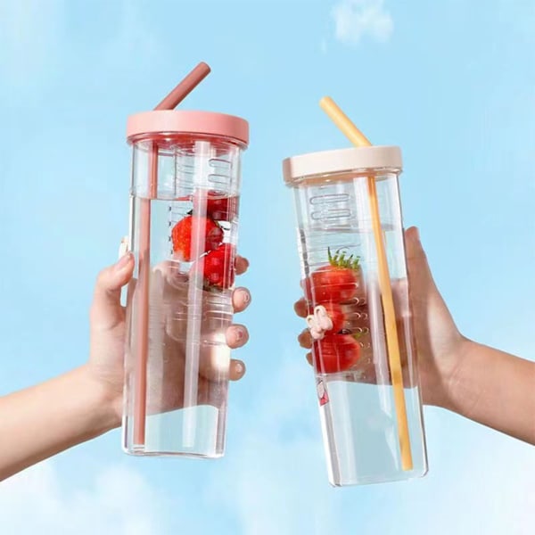 700 ml halmkopp transparent plastvattenflaska med halm bärbar juicekopp dricksflaska rosa