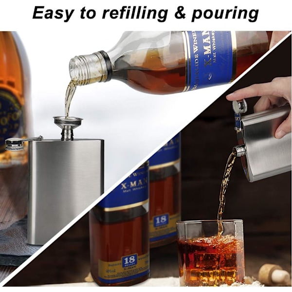 Läckagesäker Flaska, 24 cl Robust Portabel Pluntflaska, Giftfritt Livsmedelsklassat Rostfritt Stål, Inkluderar Tratt För Enkel Påfyllning, Perfekt För Utomhusbruk